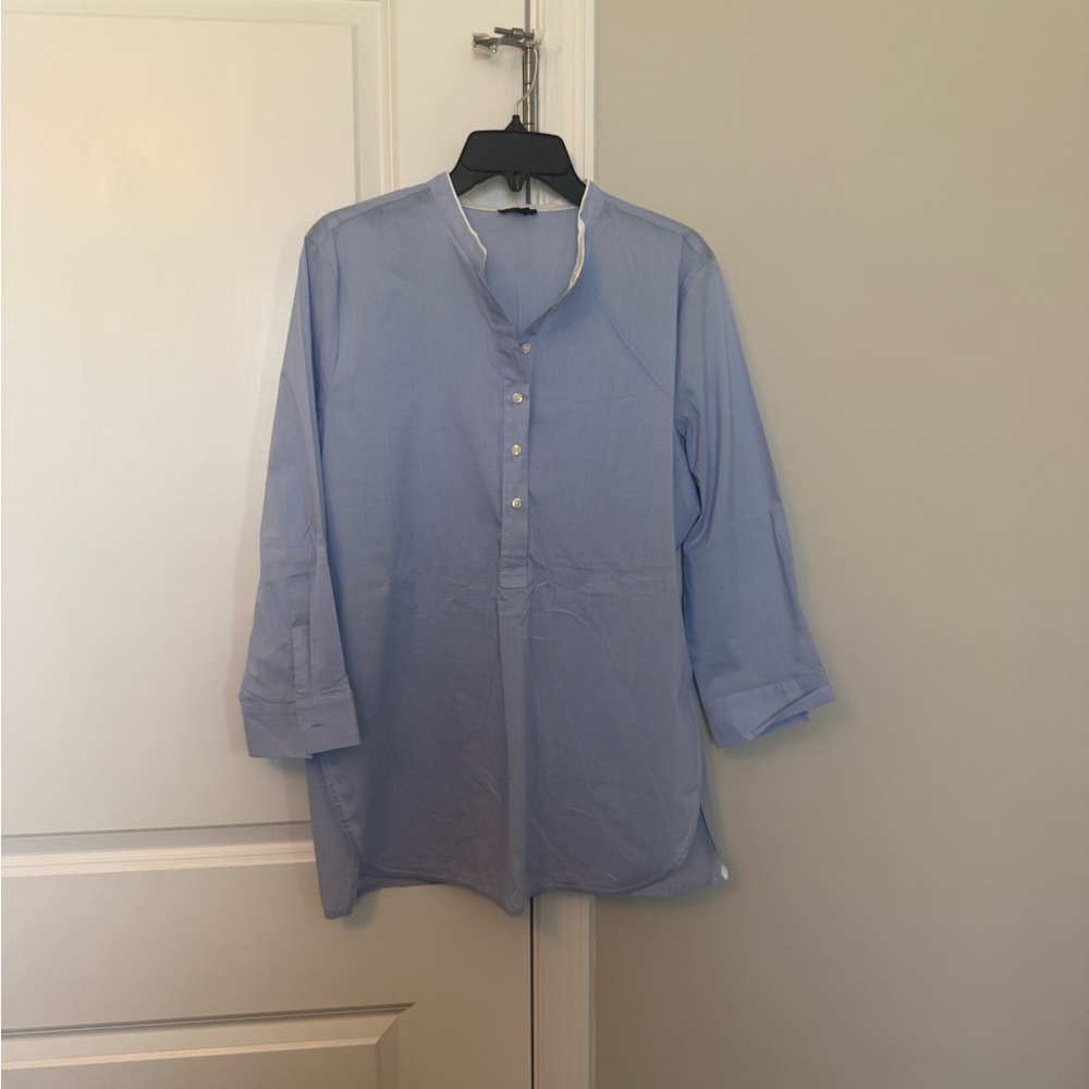 Ann Taylor Light Blue Split-Neck Tunic Top